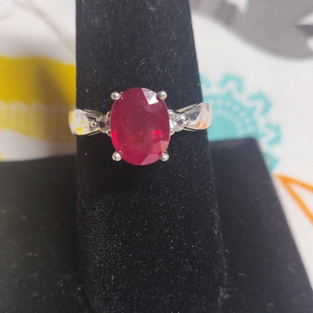 Natural Ruby & Diamond Sterling Silver Ring